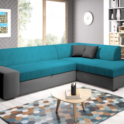 Rohová sedací souprava VALTRUDA - tmavě šedá / světle modrá, pravý roh
