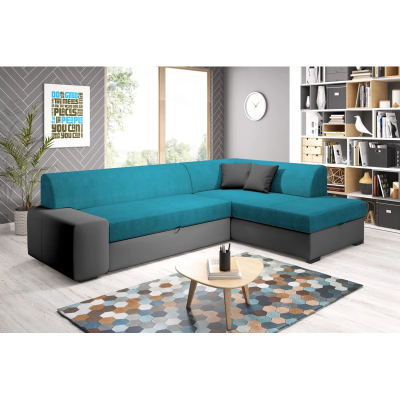 Rohová sedací souprava VALTRUDA - tmavě šedá / světle modrá, pravý roh