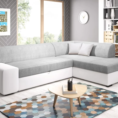 Rohová sedací souprava VALTRUDA - bílá / světle šedá, pravý roh