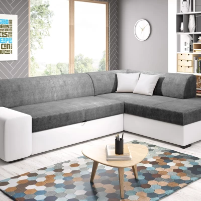 Rohová sedací souprava VALTRUDA - bílá / tmavě šedá, pravý roh