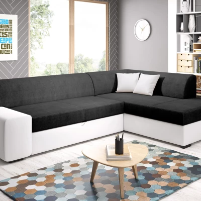 Rohová sedací souprava VALTRUDA - černá 2 / bílá, pravý roh