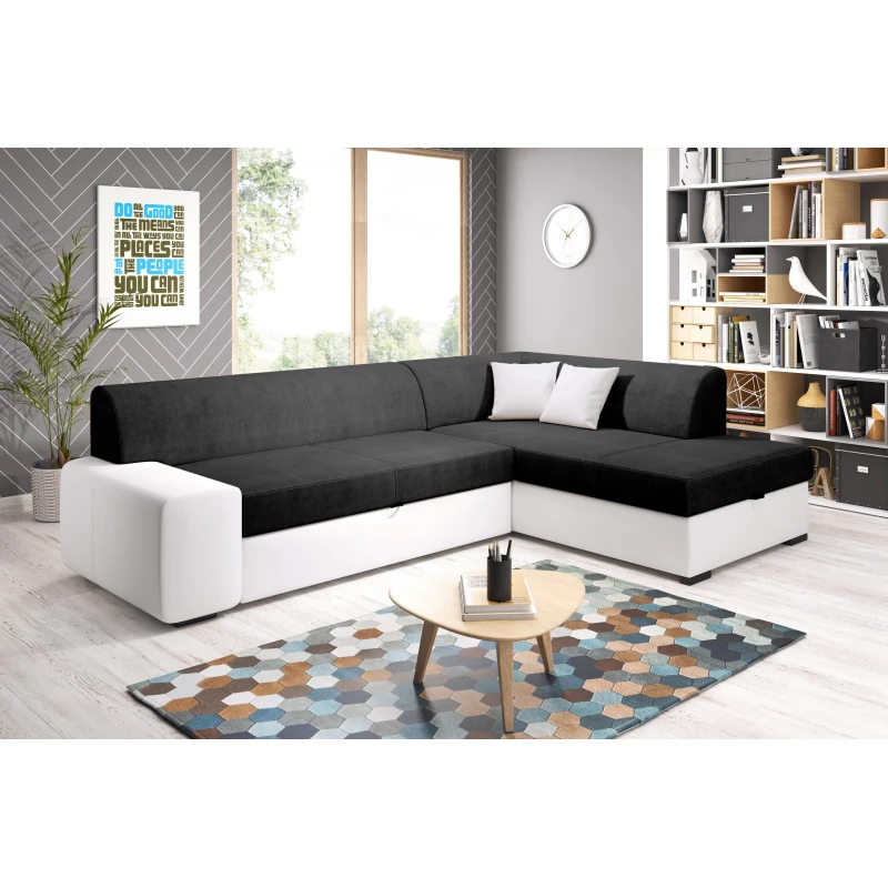 Rohová sedací souprava VALTRUDA - černá 2 / bílá, pravý roh