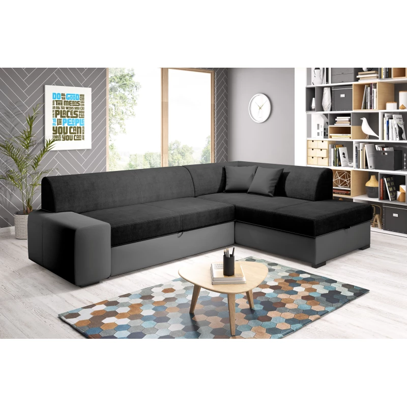 Rohová sedací souprava VALTRUDA - černá 2 / tmavě šedá, pravý roh