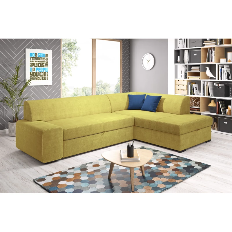 Rohová sedací souprava VALTRUDA - žlutá / modrá, pravý roh