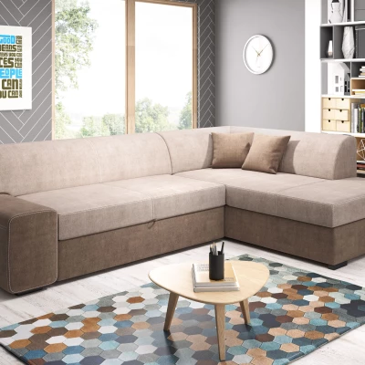 Rohová sedací souprava VALTRUDA - béžová / hnědá, pravý roh