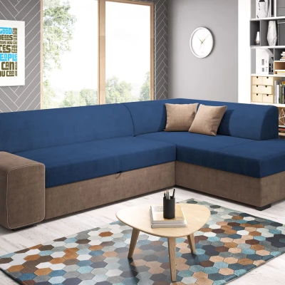 Rohová sedací souprava VALTRUDA - hnědá / modrá, pravý roh