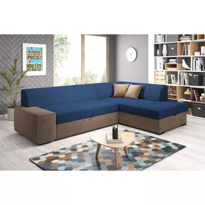 Rohová sedací souprava VALTRUDA - hnědá / modrá, pravý roh