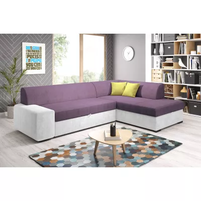 Rohová sedací souprava VALTRUDA - fialová / bílá / žlutá, pravý roh