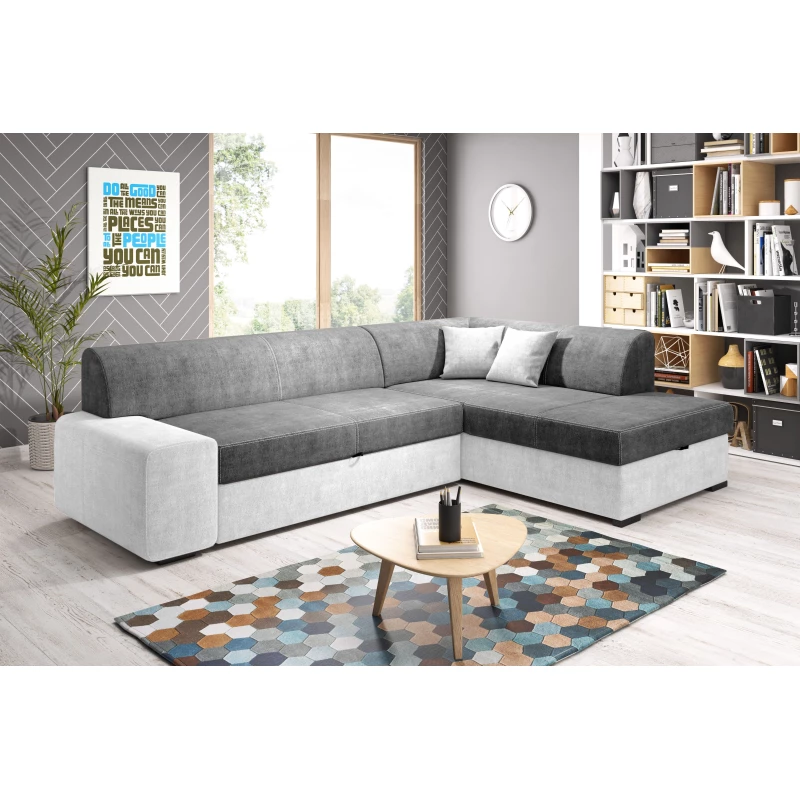 Rohová sedací souprava VALTRUDA - bílá / popelavá, pravý roh