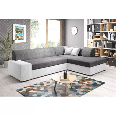 Rohová sedací souprava VALTRUDA - bílá / popelavá, pravý roh