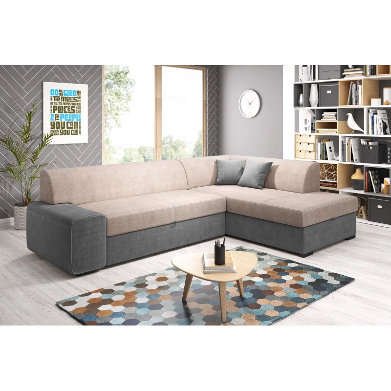 Rohová sedací souprava VALTRUDA - béžová / tmavě šedá, pravý roh