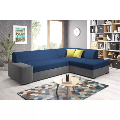 Rohová sedací souprava VALTRUDA - modrá / tmavě šedá / žlutá, pravý roh