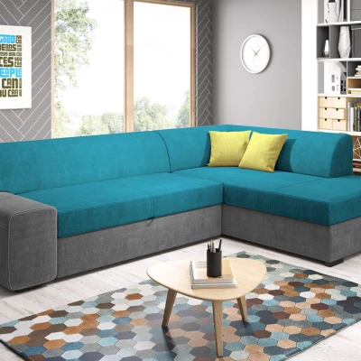 Rohová sedací souprava VALTRUDA - světle modrá / tmavě šedá / žlutá, pravý roh