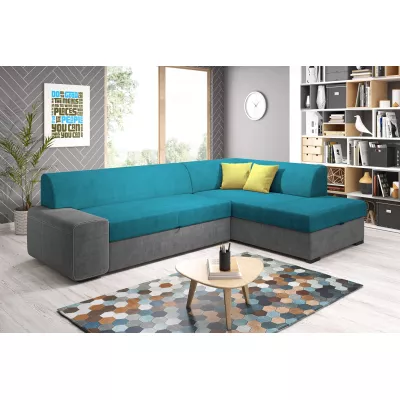 Rohová sedací souprava VALTRUDA - světle modrá / tmavě šedá / žlutá, pravý roh