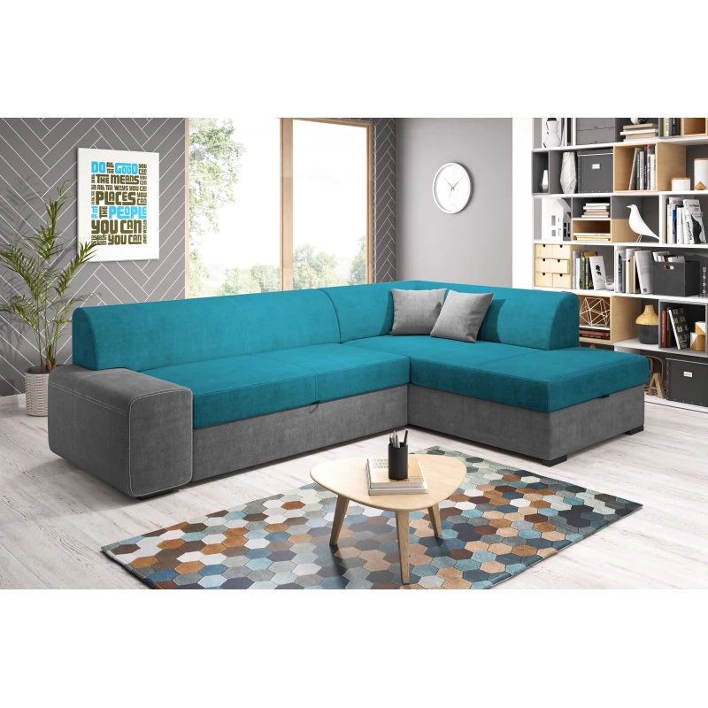 Rohová sedací souprava VALTRUDA - světle modrá / tmavě šedá, pravý roh