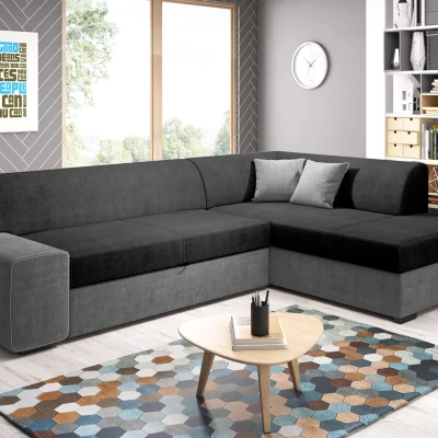 Rohová sedací souprava VALTRUDA - černá 2 / popelavá, pravý roh