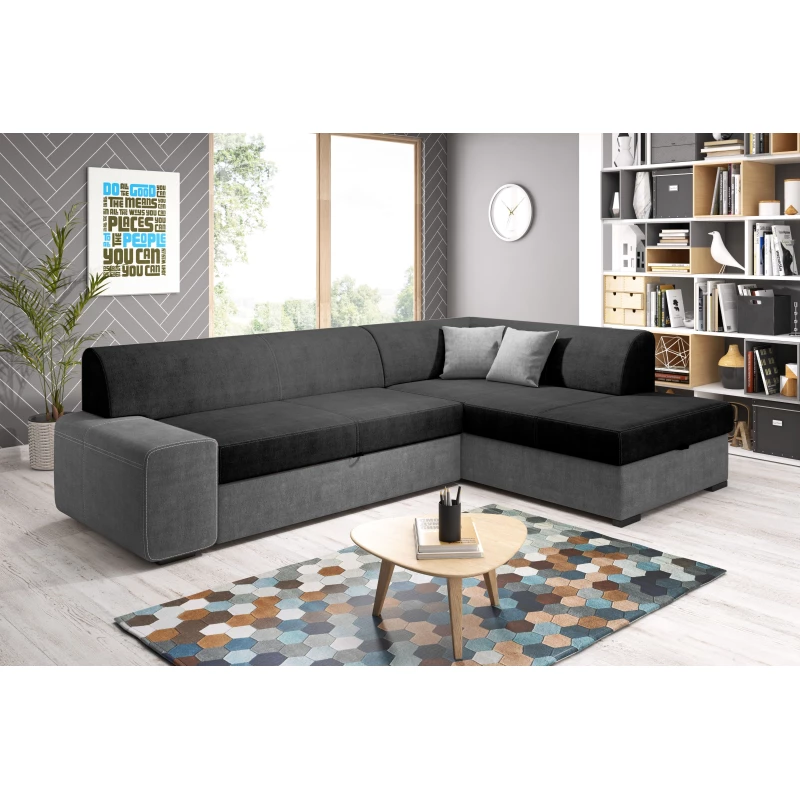 Rohová sedací souprava VALTRUDA - černá 2 / popelavá, pravý roh