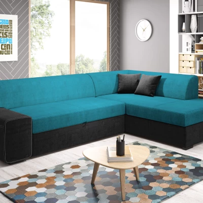 Rohová sedací souprava VALTRUDA - černá 2 / světle modrá, pravý roh