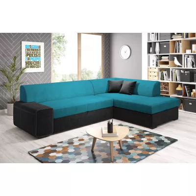 Rohová sedací souprava VALTRUDA - černá 2 / světle modrá, pravý roh