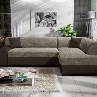 Rohová sedací souprava VALTRUDA - světle hnědá / tmavě hnědá, pravý roh