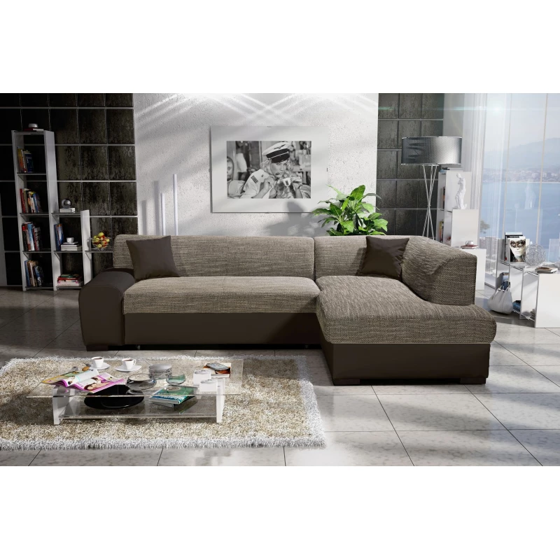 Rohová sedací souprava VALTRUDA - světle hnědá / tmavě hnědá, pravý roh