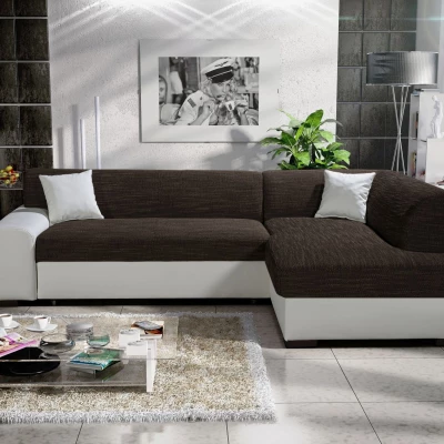 Rohová sedací souprava VALTRUDA - bílá / tmavě hnědá, pravý roh