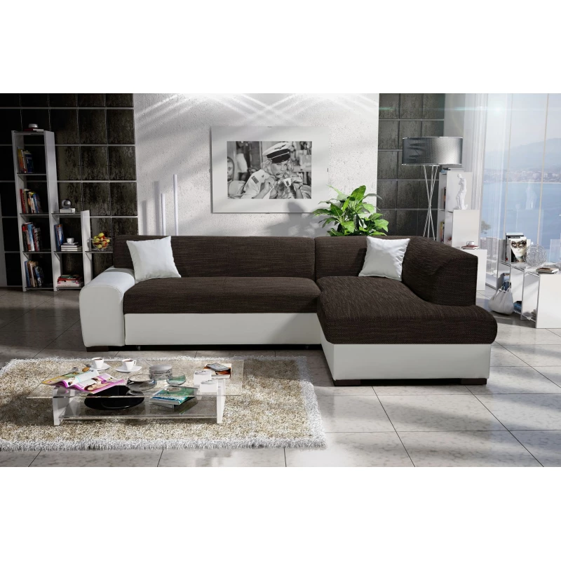 Rohová sedací souprava VALTRUDA - bílá / tmavě hnědá, pravý roh