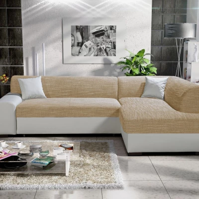 Rohová sedací souprava VALTRUDA - béžová / bílá, pravý roh