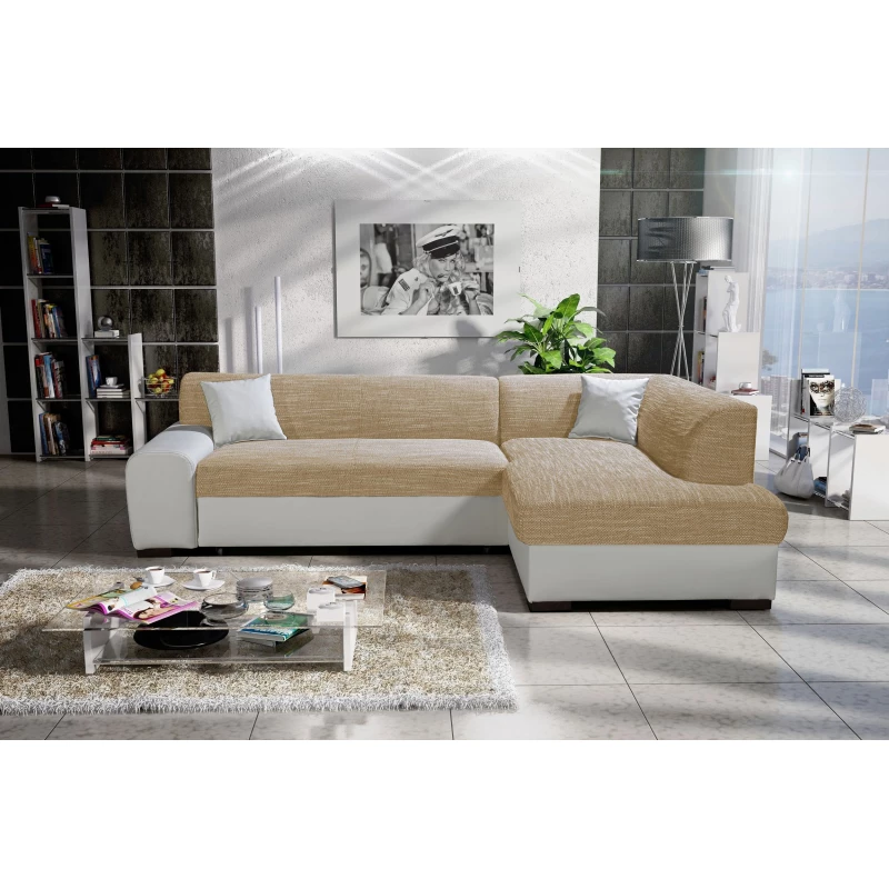 Rohová sedací souprava VALTRUDA - béžová / bílá, pravý roh