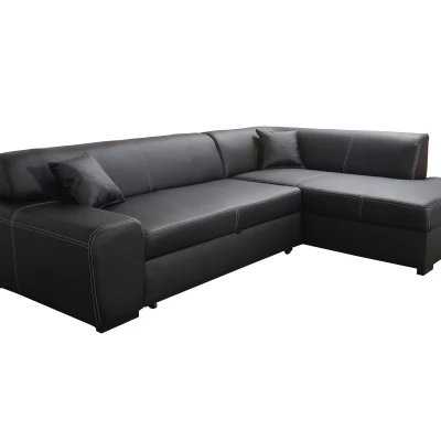 Rohová sedací souprava VALTRUDA - černá eko kůže, pravý roh