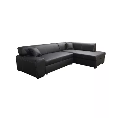 Rohová sedací souprava VALTRUDA - černá eko kůže, pravý roh