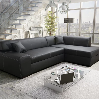 Rohová sedací souprava VALTRUDA - černá eko kůže, pravý roh