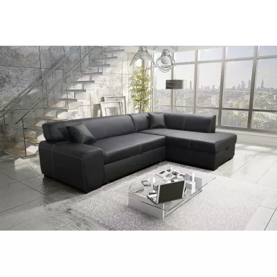 Rohová sedací souprava VALTRUDA - černá eko kůže, pravý roh