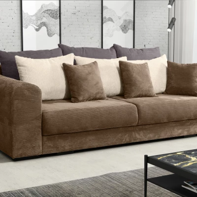 Čalouněná trojmístná pohovka SAHRADA - hnědá / béžová / šedá