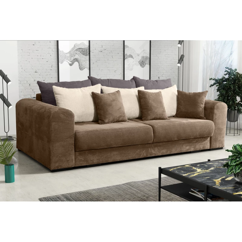 Čalouněná trojmístná pohovka SAHRADA - hnědá / béžová / šedá