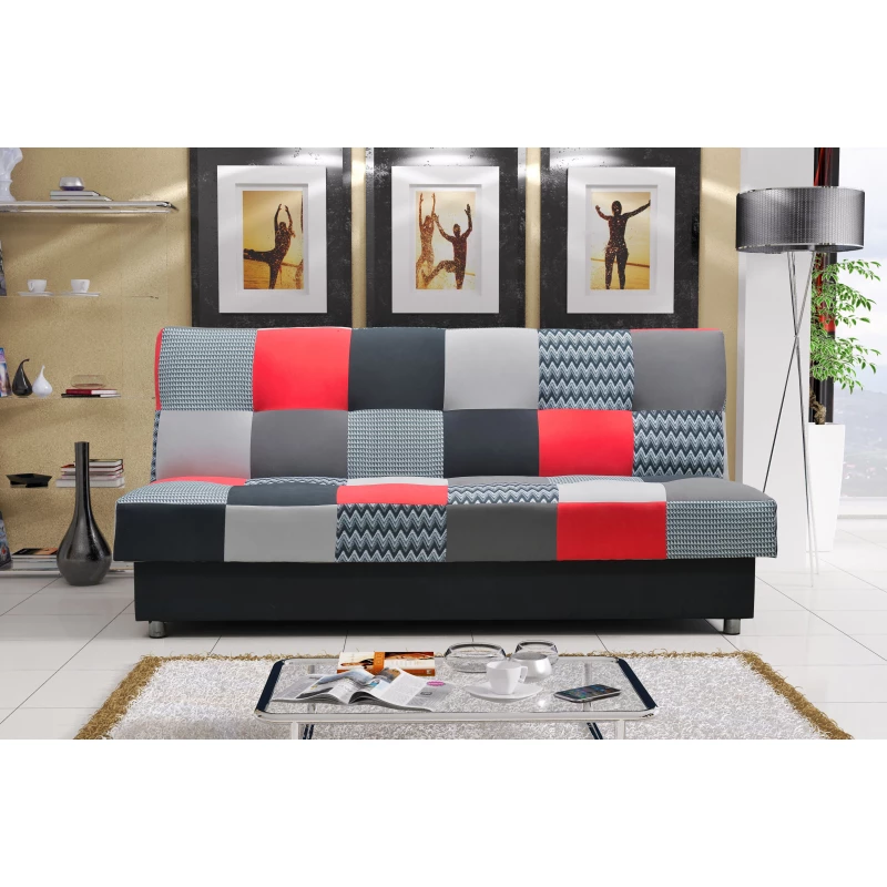 Rozkládací pohovka KATARINA - černá / šedá / červená