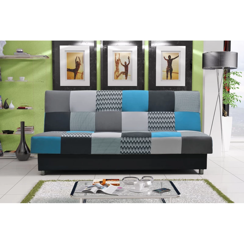 Rozkládací pohovka KATARINA - černá / šedá / modrá