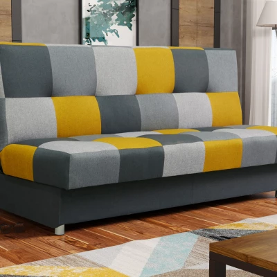 Rozkládací pohovka KATARINA - tmavě šedá / šedá / žlutá