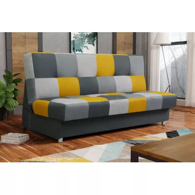 Rozkládací pohovka KATARINA - tmavě šedá / šedá / žlutá