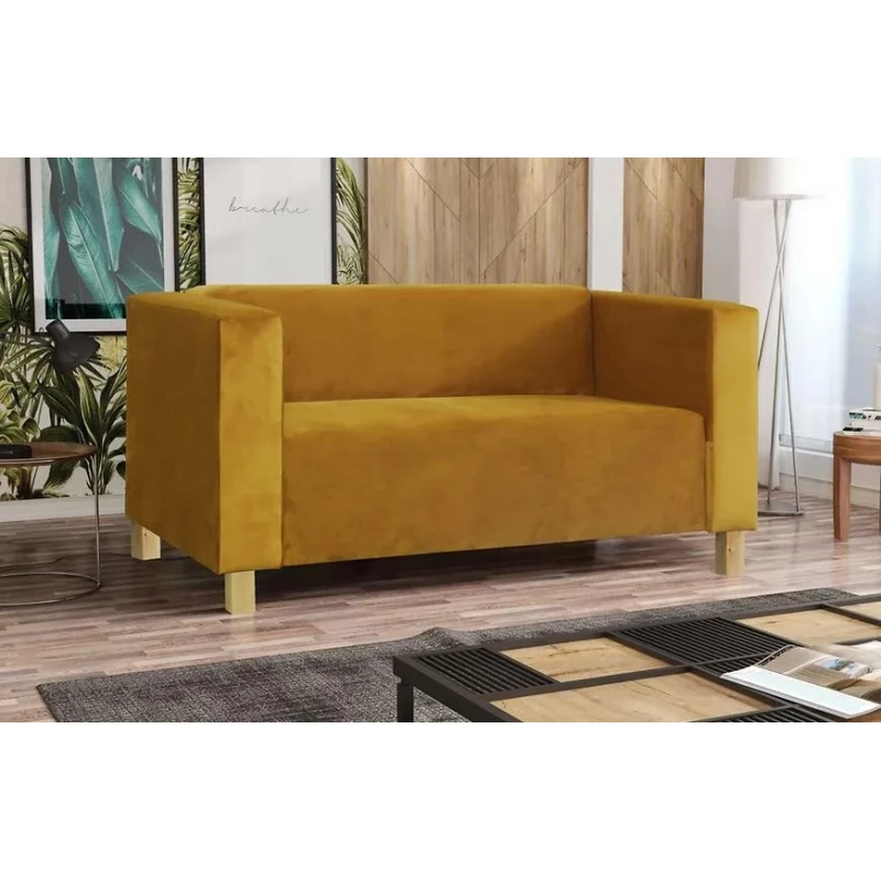 Dvoumístná pohovka BISERKA - žlutá / borovice