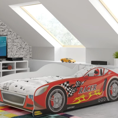 Dětská postel ve tvaru auta 80x160 RACER s matrací - červená