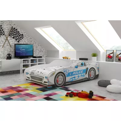 Dětská postel ve tvaru auta 80x160 POLICIE s matrací - stříbrná