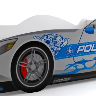 Dětská postel ve tvaru auta 80x160 POLICIE s matrací - stříbrná