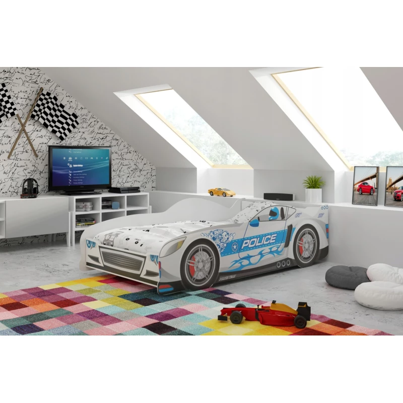 Dětská postel ve tvaru auta 80x160 POLICIE - stříbrná