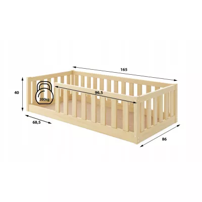 Dětská postel 80x160 SELENE se zábranou - borovice