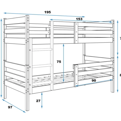 Dětská patrová postel 90x190 MELANIE - borovice
