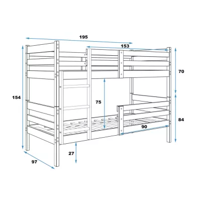 Dětská patrová postel 90x190 MELANIE - borovice