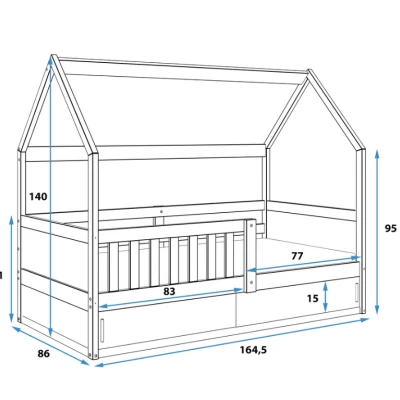 Dětská postel domeček 80x160 AGAPI s matrací - borovice