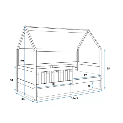 Dětská postel domeček 80x160 AGAPI s matrací - borovice