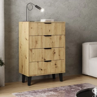 Šuplíková komoda SITIVE SLIM - dub artisan / černá